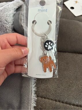 5/$25 Mint Brown Dog Paw Enamel Keychain with Black Paw Charm